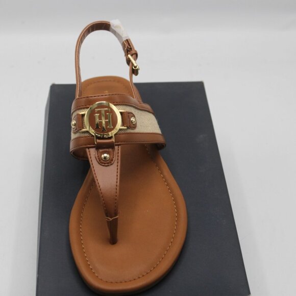 Tommy Hilfiger Women's Twjena Logo T-strap Flat Sandals Brown Size 10 Brand New - Picture 3 of 6